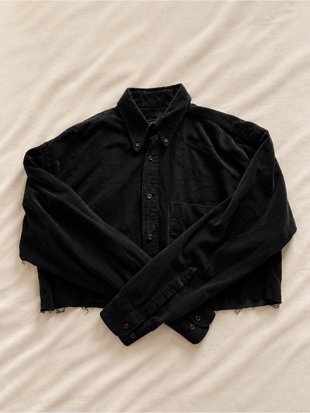 Cropped Black Corduroy Button-Down Shirt